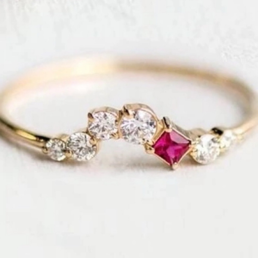⛱️🔥Boutique - Gold Dainty Ruby Stacking Ring - 8